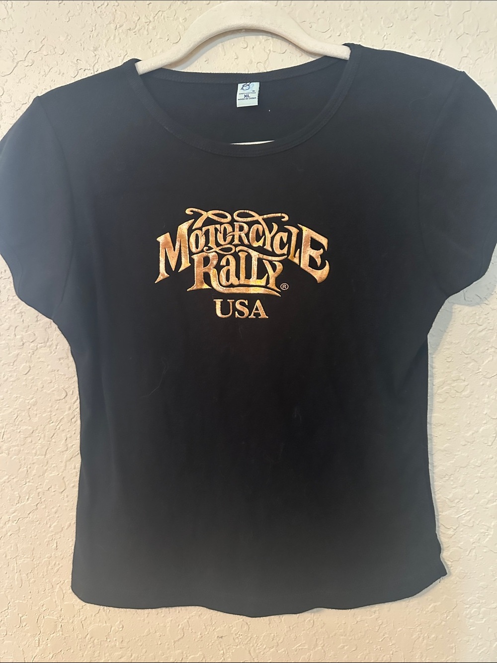 Vintage Motorcycle Rally USA Black Graphic Tee - Women a